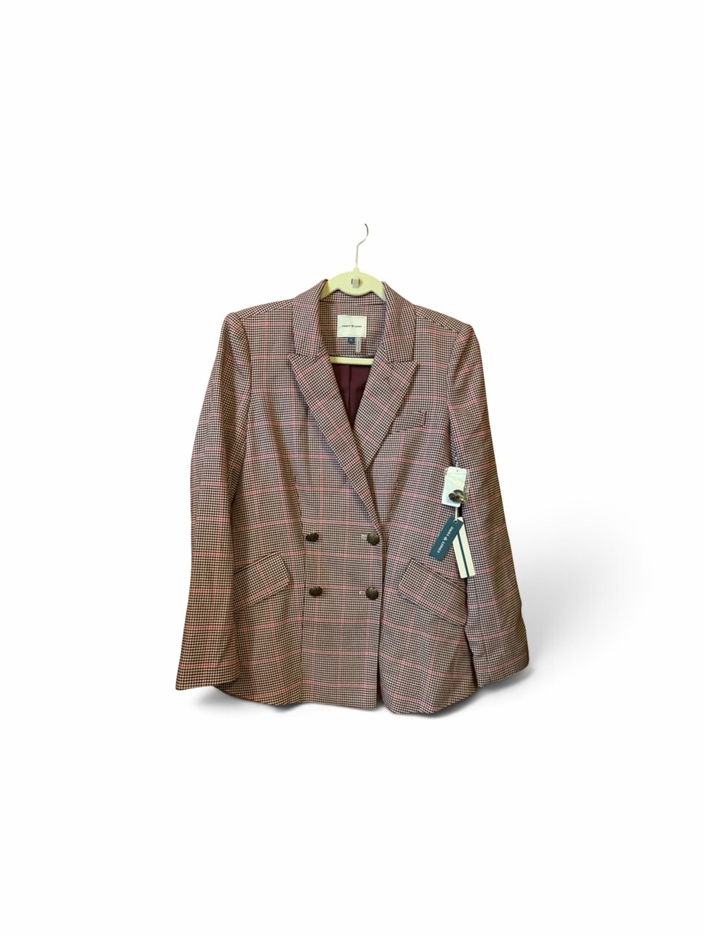 NWT Court & Rowe Double Breasted Houndstooth Plaid Blazer Pink Burgundy 8